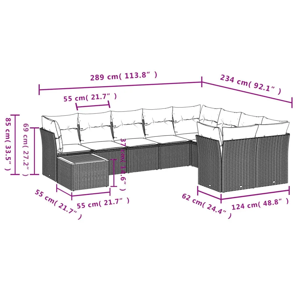 Garden Sofa Set 10 Piece Outdoor Furniture Beige Poly Rattan Patio Lounge with