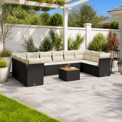 11 Piece Garden Sofa Set Outdoor Patio Furniture Black Poly Rattan Modular