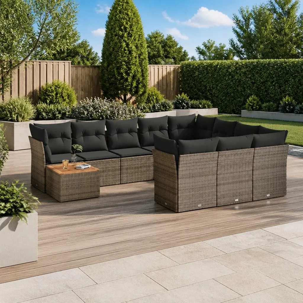 Garden Sofa Set PE Rattan 11 Piece Grey Outdoor Furniture Patio Seating