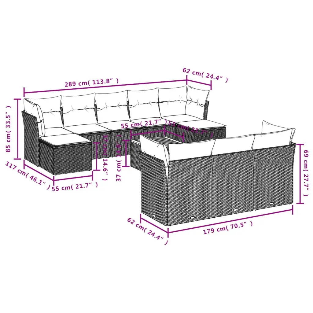 Garden Sofa Set 11 Piece Outdoor Furniture Grey Poly Rattan Patio Lounge