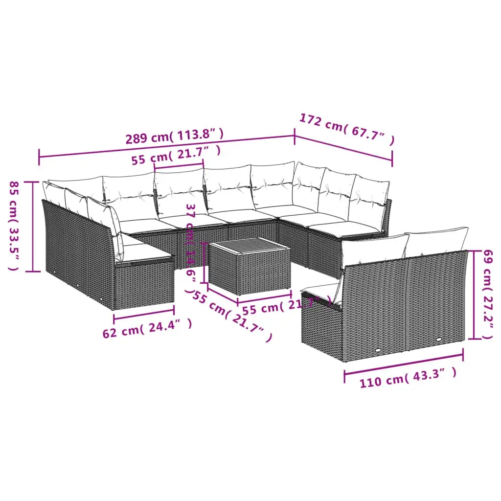 Garden Sofa Set PE Rattan 12 Piece Modular Outdoor Furniture Patio Beige