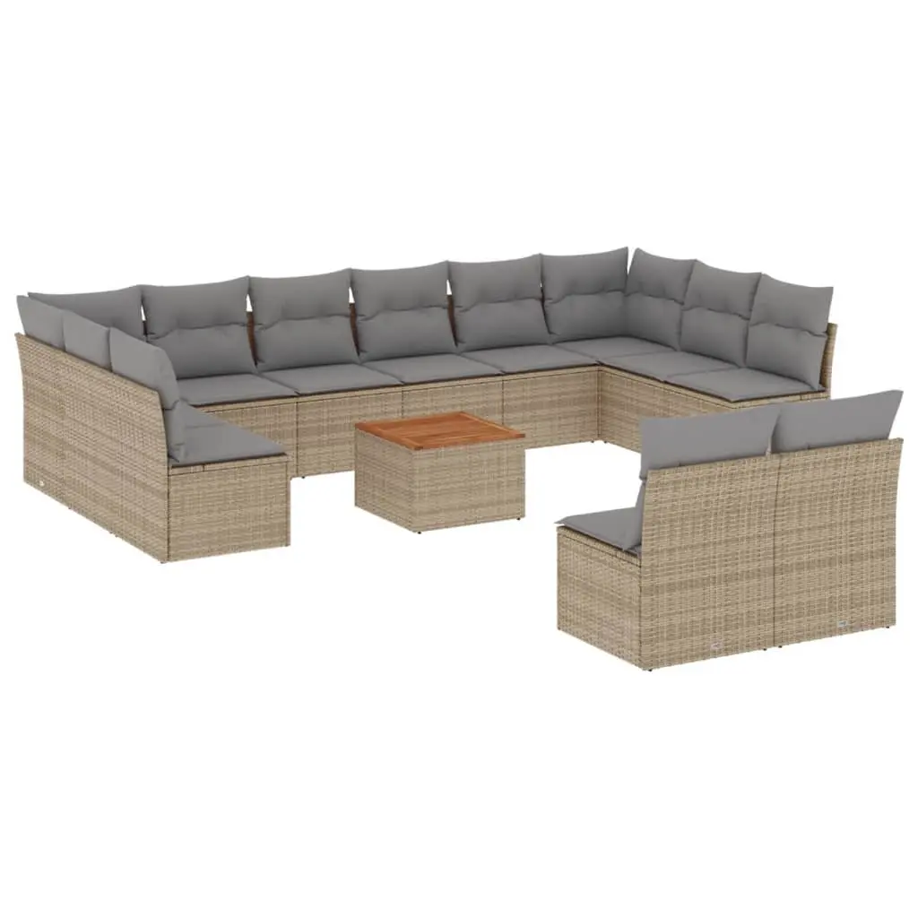 Garden Sofa Set 13 Piece Outdoor Furniture Patio Beige Poly Rattan with Cushions