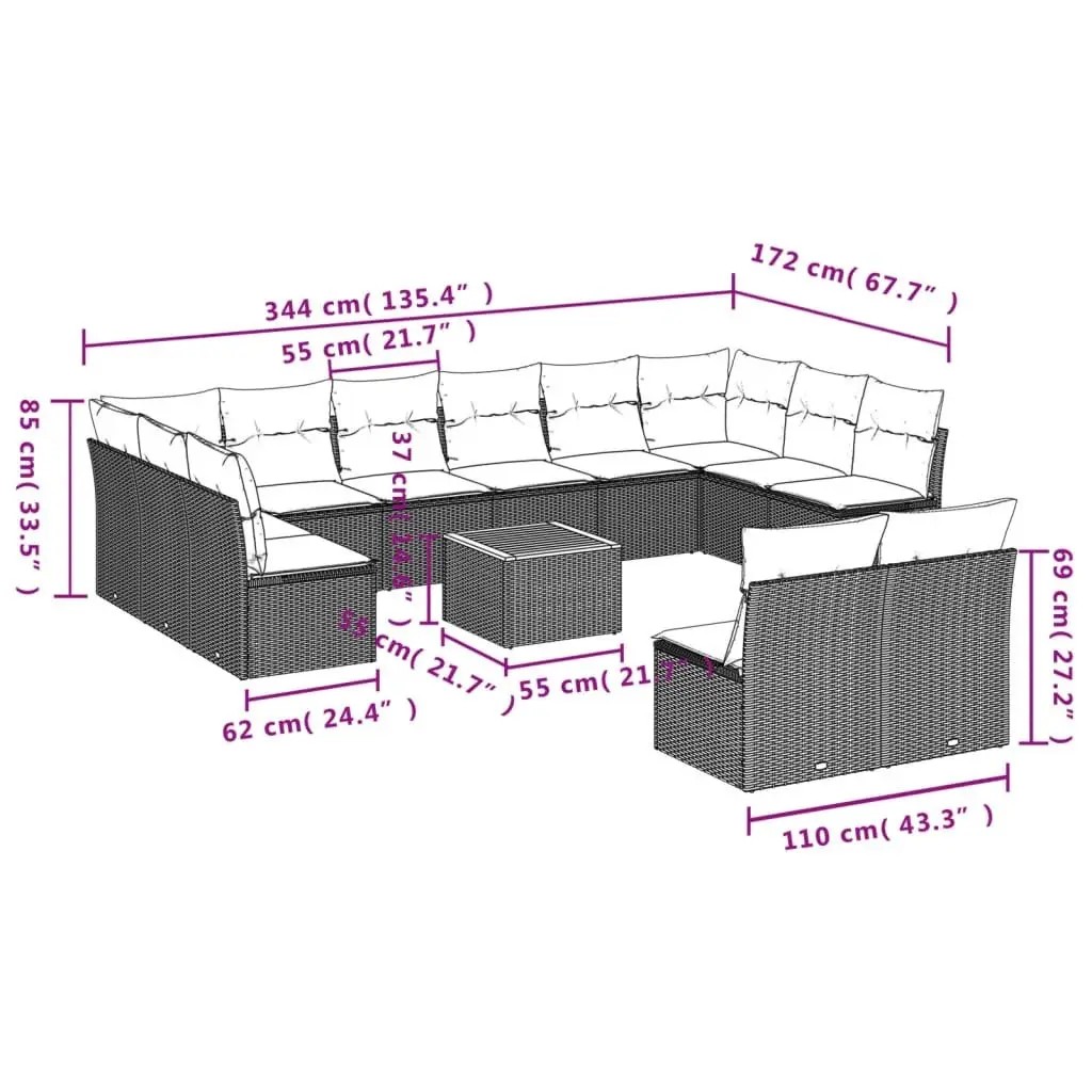 Garden Sofa Set 13 Piece Outdoor Furniture Patio Beige Poly Rattan with Cushions