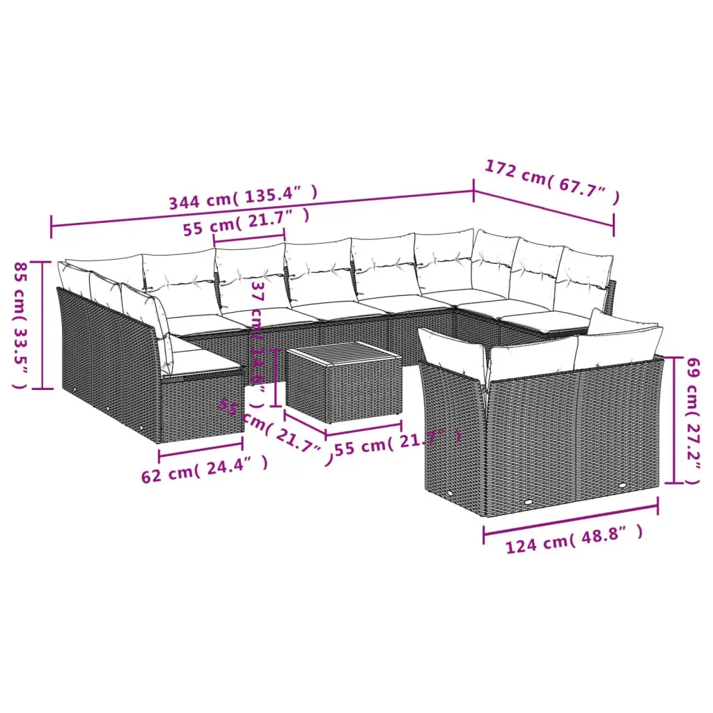Garden Sofa Set 13 Piece Outdoor Furniture Grey Poly Rattan Patio Seating