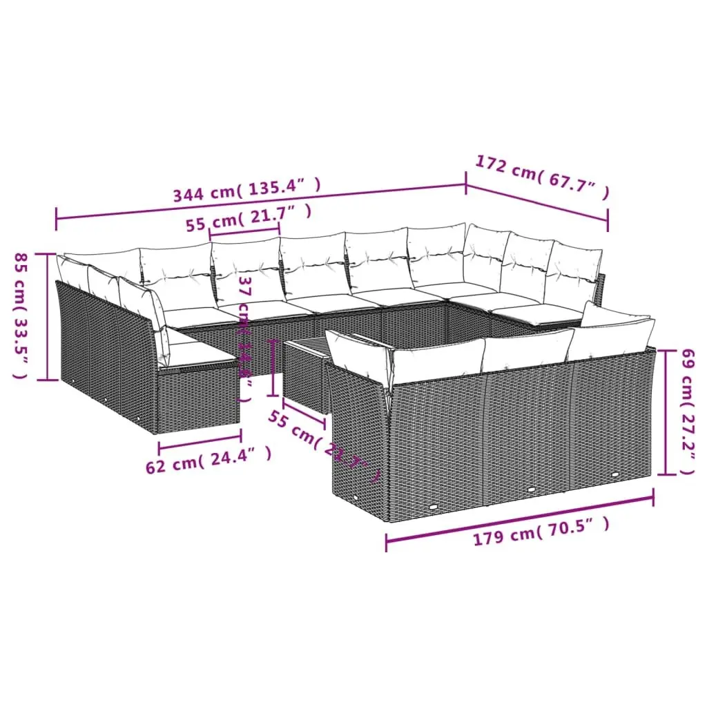 Garden Sofa Set 14 Piece Outdoor Furniture Patio Lounge Beige Poly Rattan