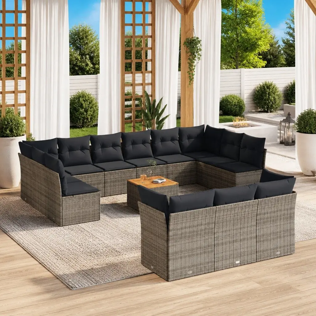 Garden Sofa Set 14 Piece Outdoor Furniture Grey Poly Rattan Modular Patio