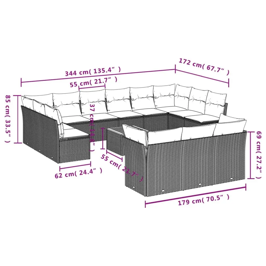 Garden Sofa Set 14 Piece Outdoor Furniture Grey Poly Rattan Modular Patio