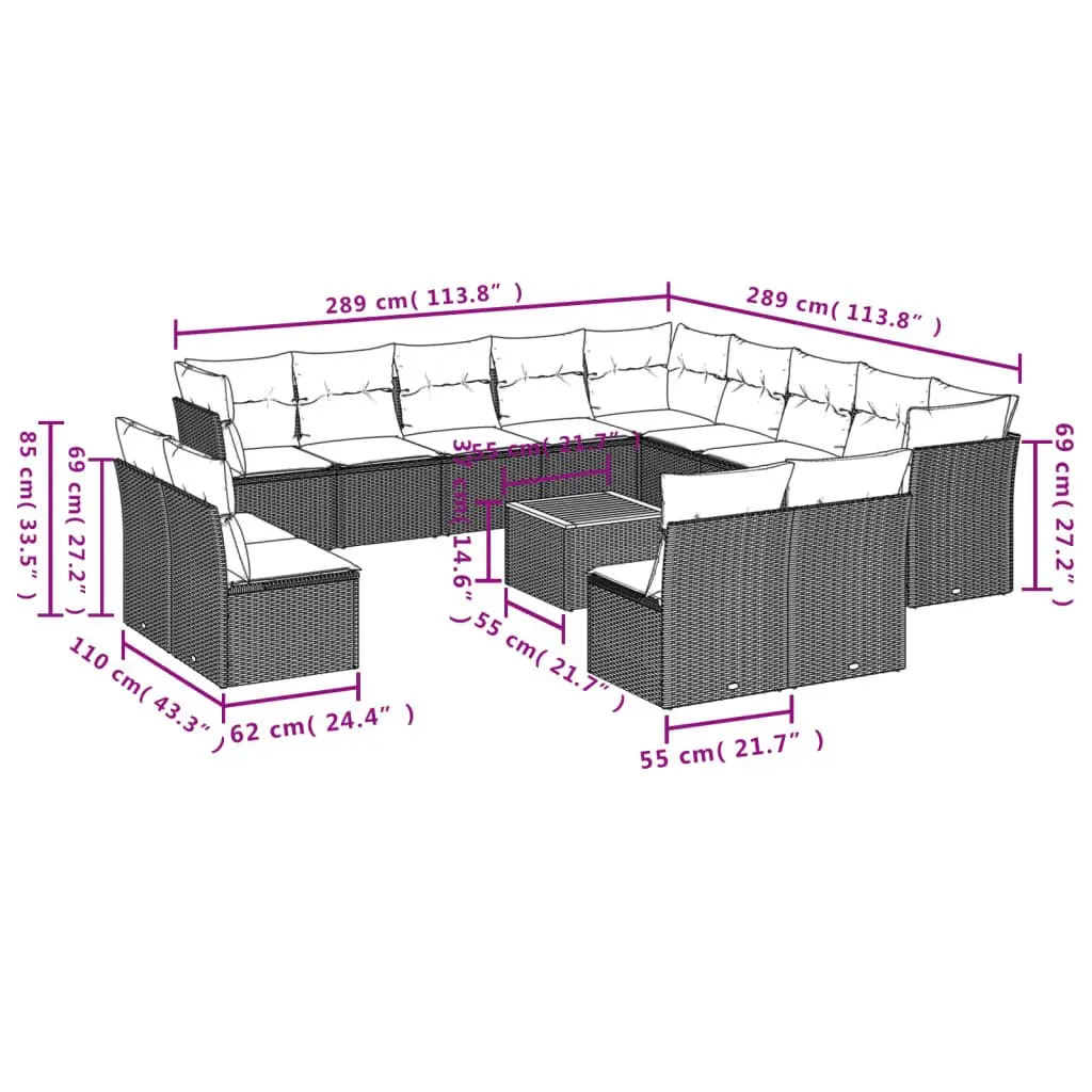 Garden Sofa Set PE Rattan 14 Piece Outdoor Furniture Beige Patio Lounge