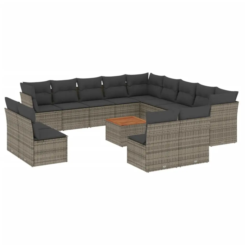 Garden Sofa Set PE Rattan 14 Piece Outdoor Furniture Grey with Storage Cushions