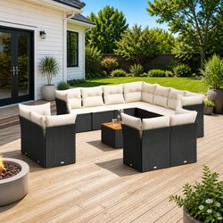 Garden Sofa Set 12 Piece Outdoor Furniture Black Poly Rattan Patio Modular