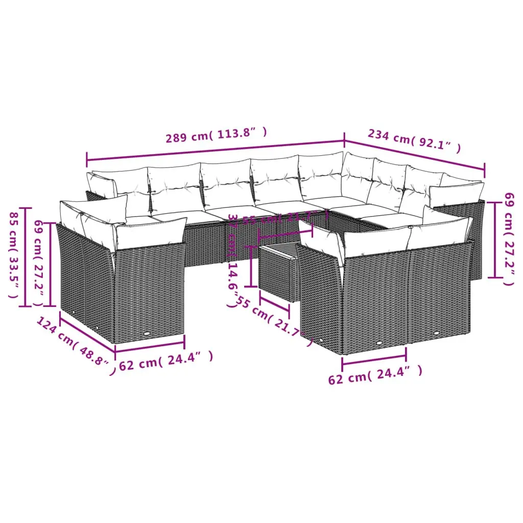 Garden Sofa Set 13 Piece Outdoor Furniture Grey Poly Rattan Patio Lounge Seats
