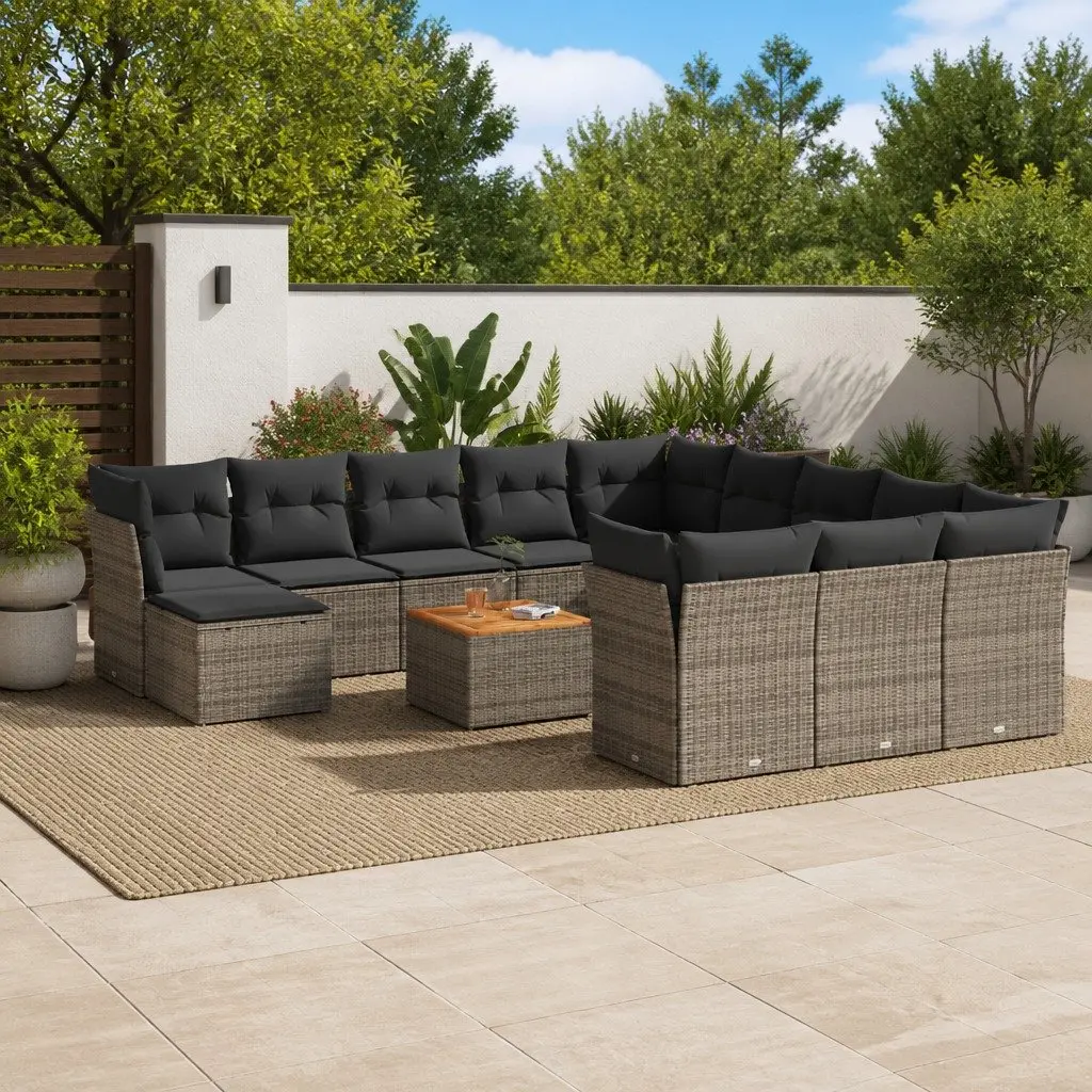 Garden Sofa Set 13 Piece Outdoor Furniture Grey Poly Rattan with Cushions