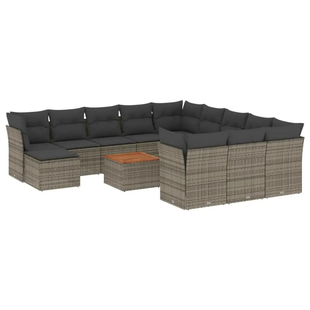 Garden Sofa Set 13 Piece Outdoor Furniture Grey Poly Rattan with Cushions