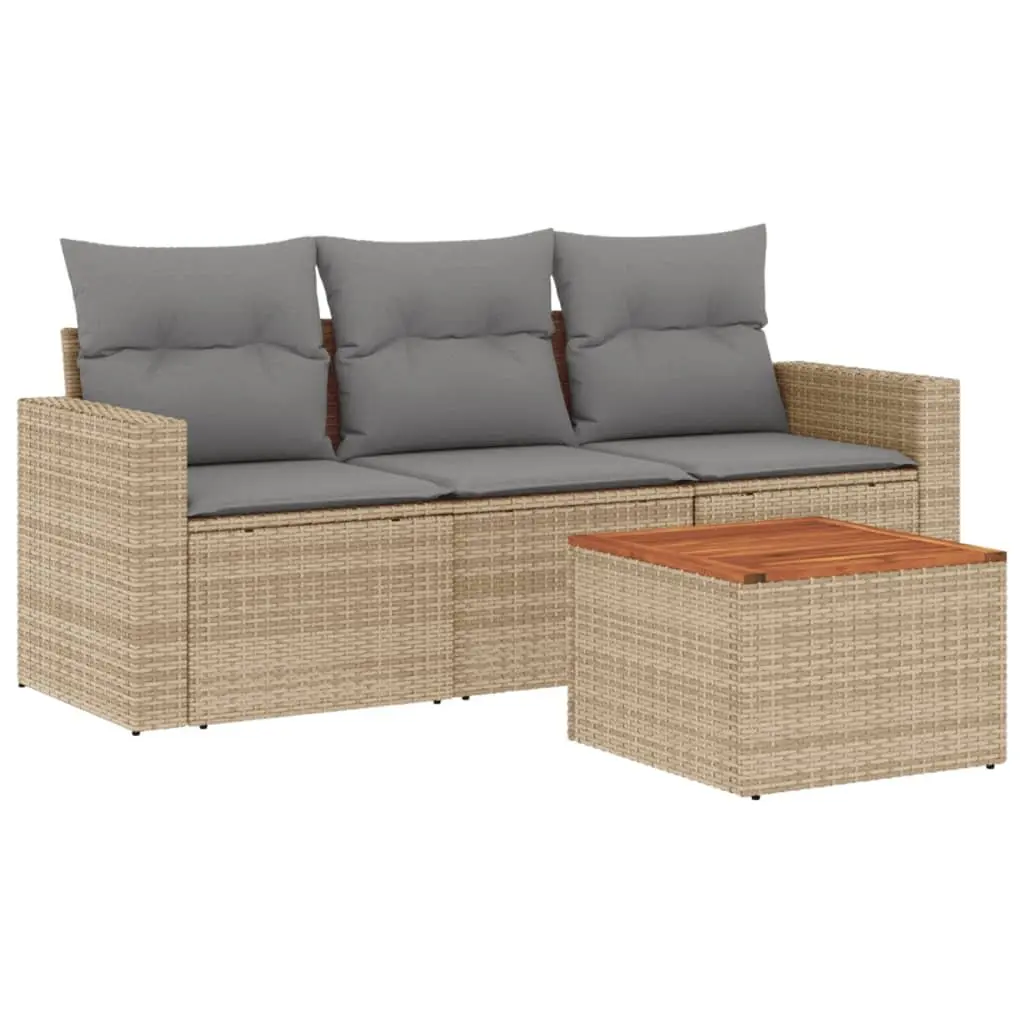 4 Piece Outdoor Garden Sofa Set Poly Rattan Beige with Storage Cushions