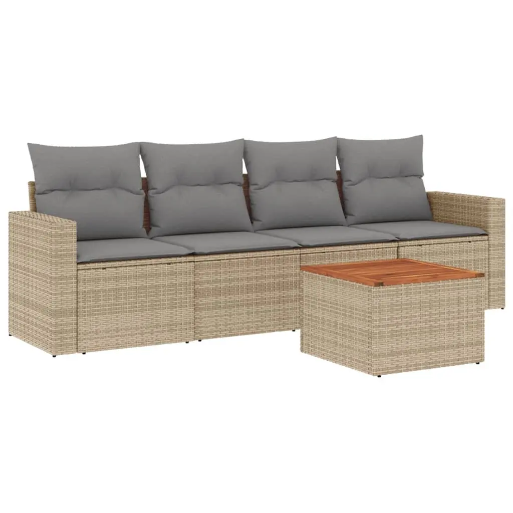 Garden Sofa Set PE Rattan Modular 5 Piece Outdoor Patio Furniture Beige