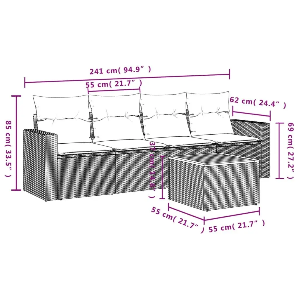 Garden Sofa Set PE Rattan Modular 5 Piece Outdoor Patio Furniture Beige