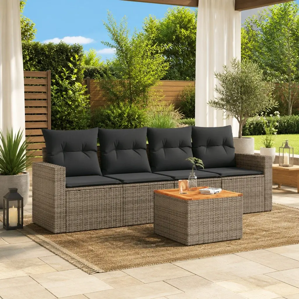 Garden Sofa Set PE Rattan 5 Piece Modular Outdoor Furniture Grey Patio Lounge