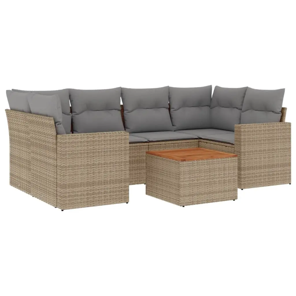 Garden Sofa Set 7 Piece Poly Rattan Outdoor Furniture Patio Beige with Cushions