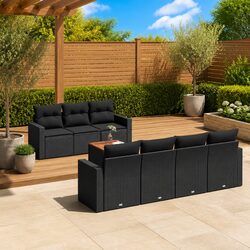 8 Piece Garden Sofa Set with Cushions Black Poly Rattan Outdoor Furniture
