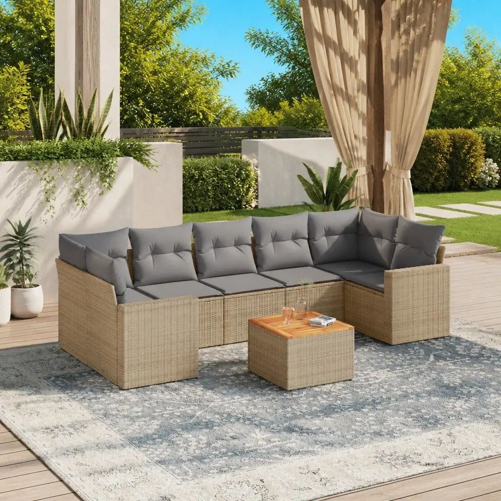 Garden Sofa Set 8 Piece Poly Rattan Beige Outdoor Furniture with Cushions