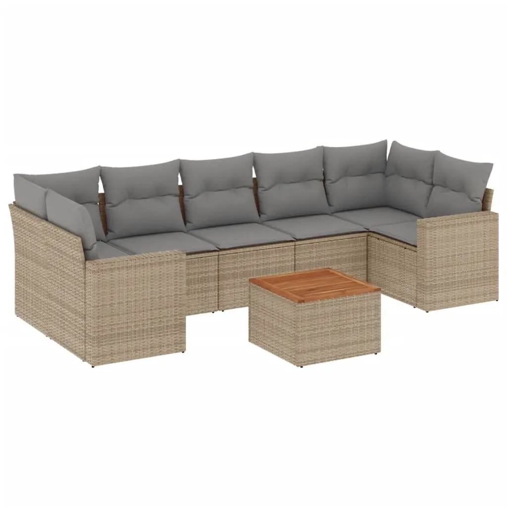 Garden Sofa Set 8 Piece Poly Rattan Beige Outdoor Furniture with Cushions