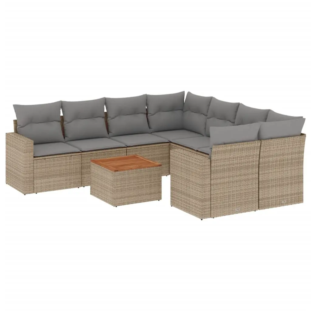 Garden Sofa Set 9 Piece Outdoor Furniture Beige Poly Rattan Patio Lounge Seating