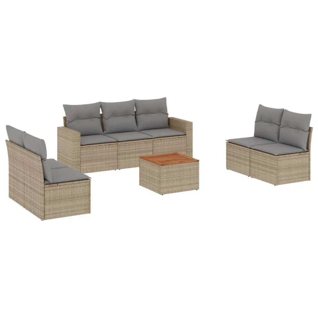 Garden Sofa Set 8 Piece Poly Rattan Beige Outdoor Furniture Patio Lounge