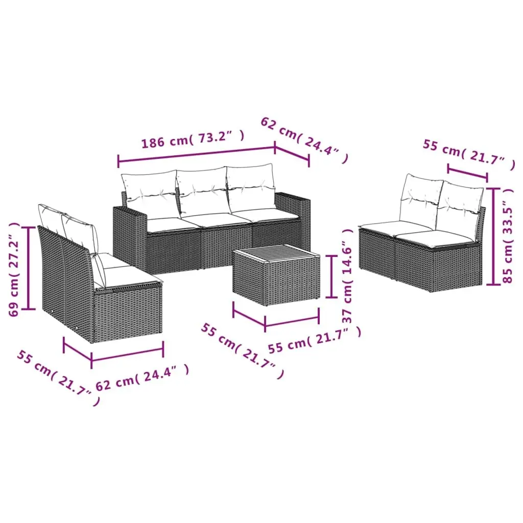 Garden Sofa Set 8 Piece Poly Rattan Beige Outdoor Furniture Patio Lounge