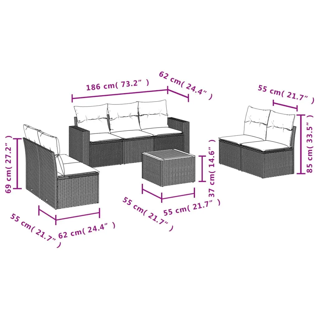 Garden Sofa Set 8 Piece Outdoor Furniture Grey Poly Rattan Patio Seating with