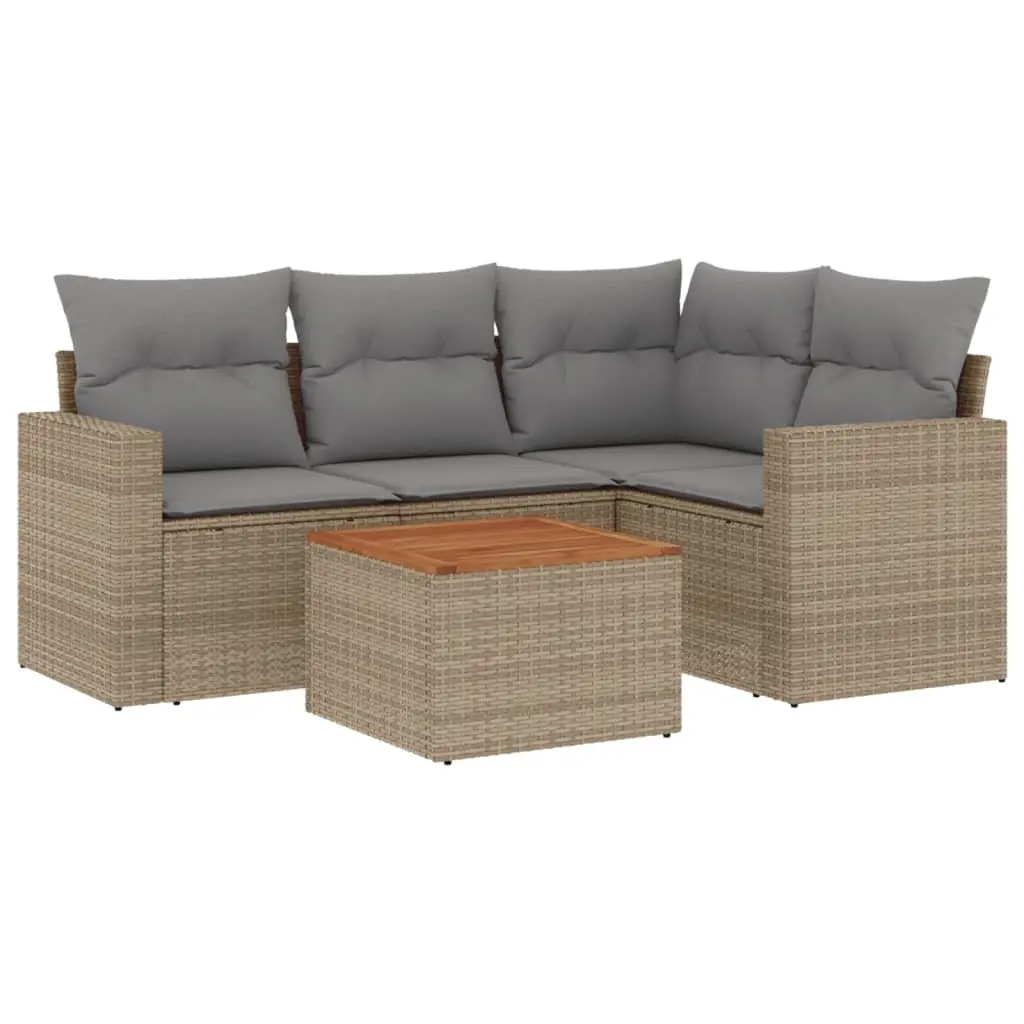 Garden Sofa Set 5 Piece Outdoor Furniture Beige Poly Rattan Patio Modular