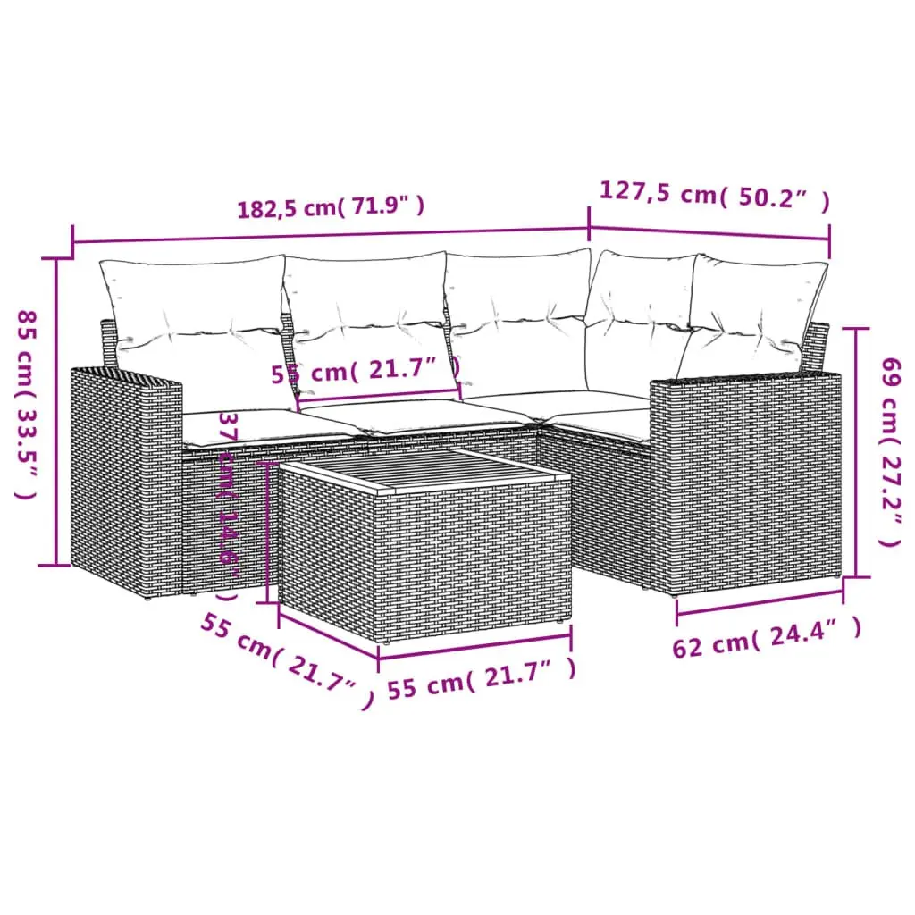 Garden Sofa Set 5 Piece Outdoor Furniture Beige Poly Rattan Patio Modular