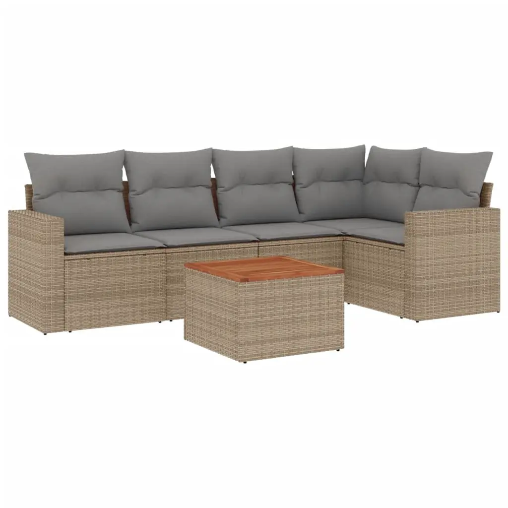 Garden Sofa Set Modular Poly Rattan 6 Piece Outdoor Furniture Beige