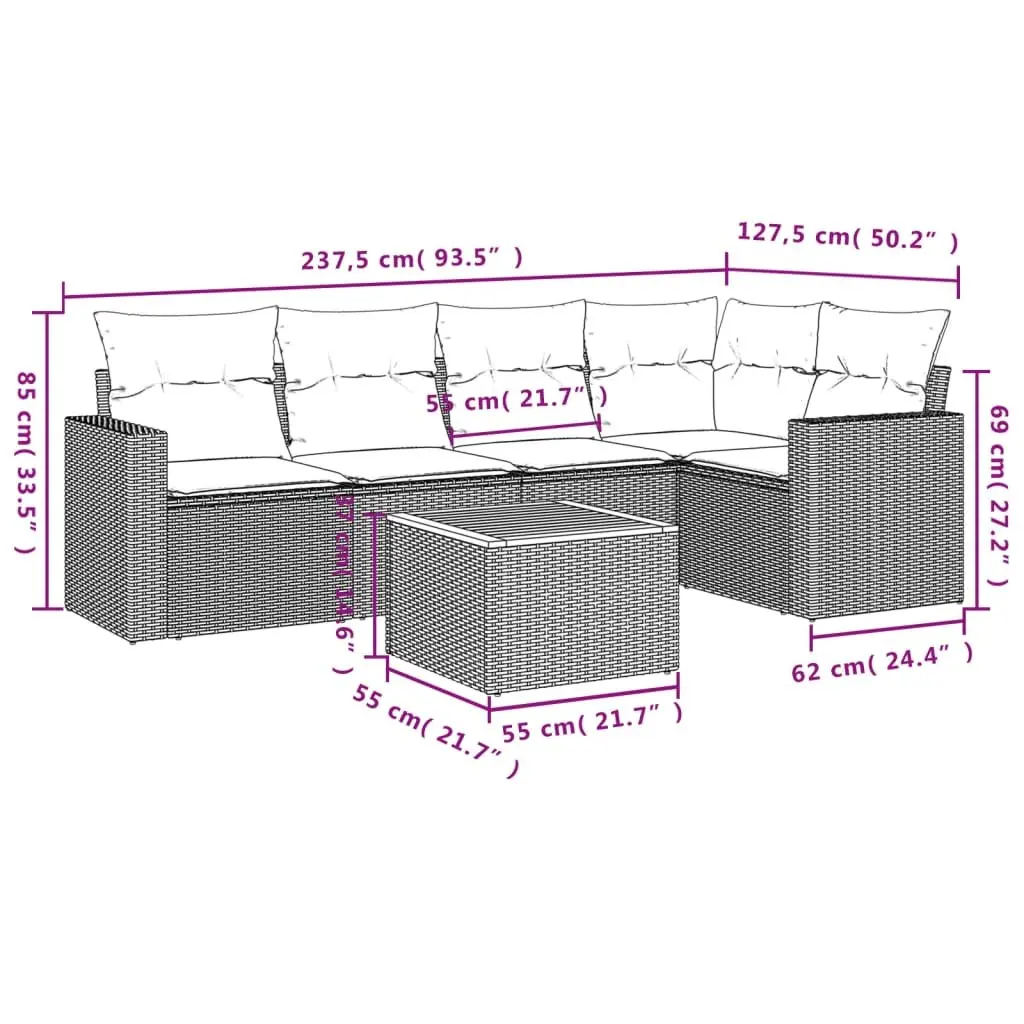 Garden Sofa Set Modular Poly Rattan 6 Piece Outdoor Furniture Beige