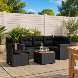 Practical 6-Piece Black Rattan Sofa Set for Outdoor Use