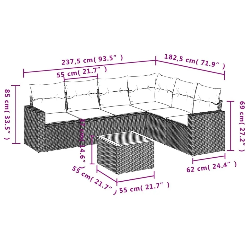 Garden Sofa Set Modular 7 Piece Outdoor Furniture Beige PE Rattan Acacia Wood