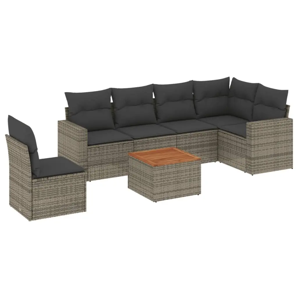 7 Piece Garden Sofa Set Grey Poly Rattan Outdoor Furniture with Storage Cushions