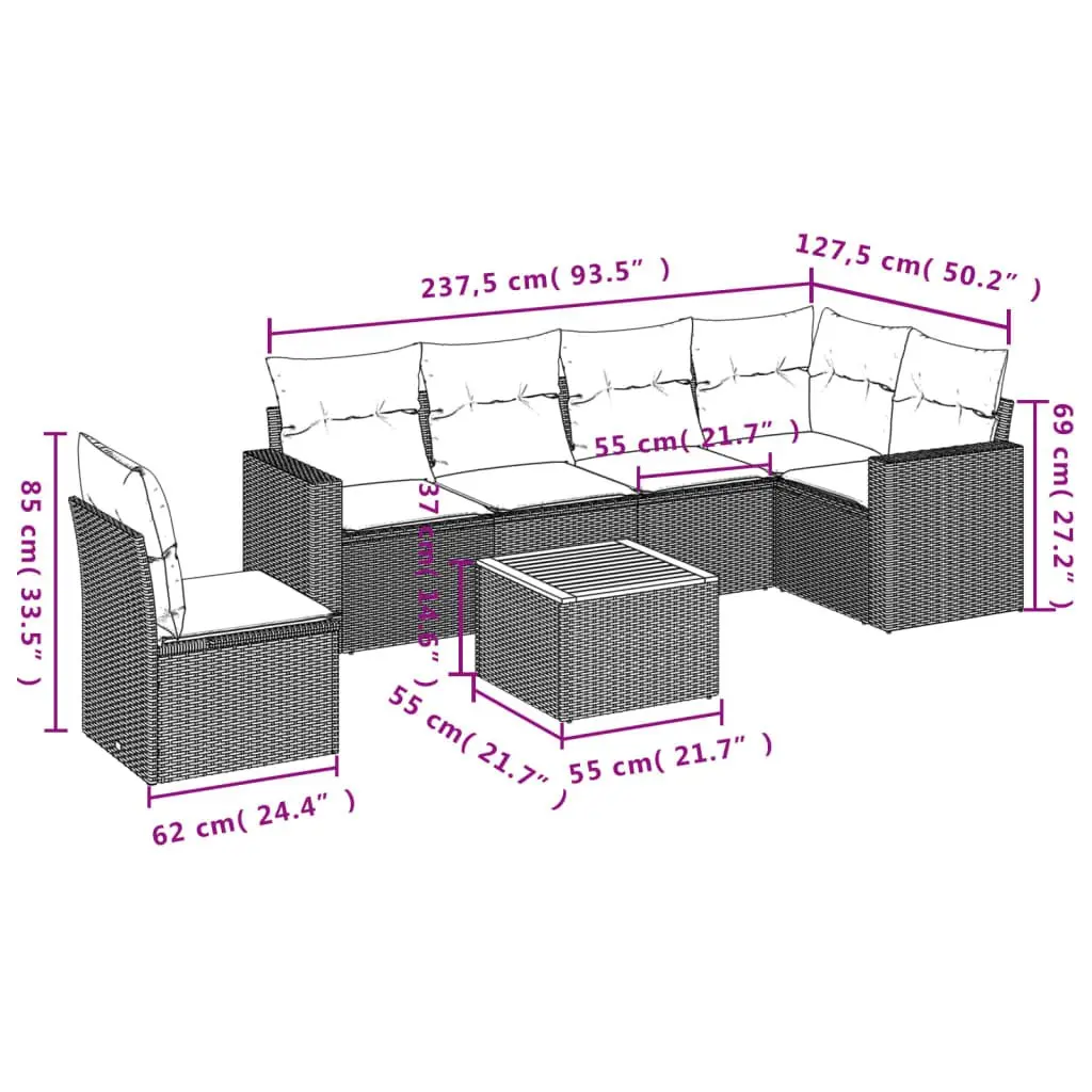 7 Piece Garden Sofa Set Grey Poly Rattan Outdoor Furniture with Storage Cushions