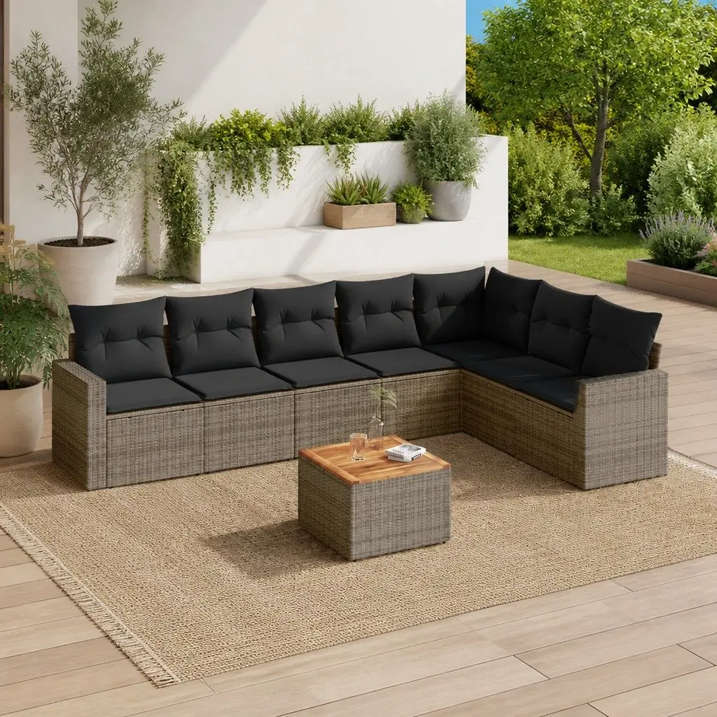 Garden Sofa Set Grey PE Rattan 8 Piece Outdoor Furniture Patio Lounge Chairs