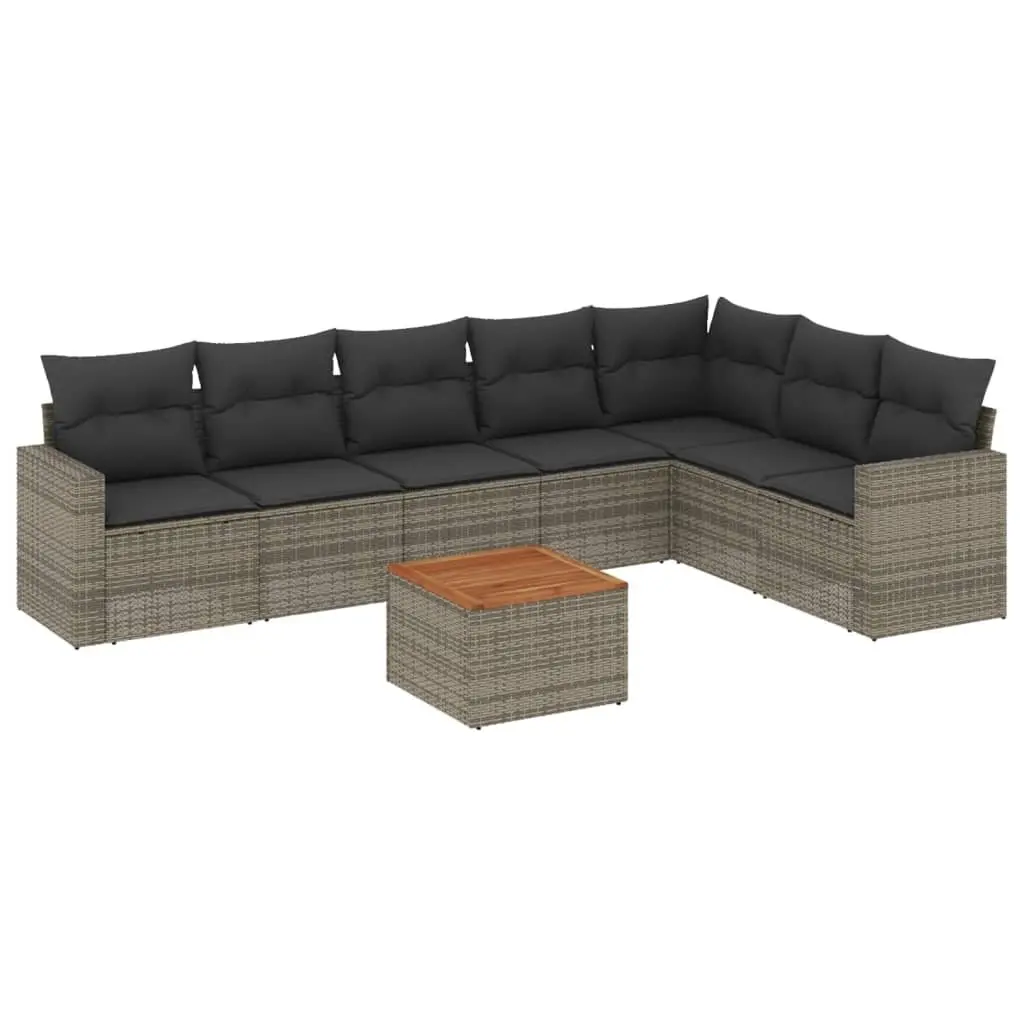 Garden Sofa Set Grey PE Rattan 8 Piece Outdoor Furniture Patio Lounge Chairs