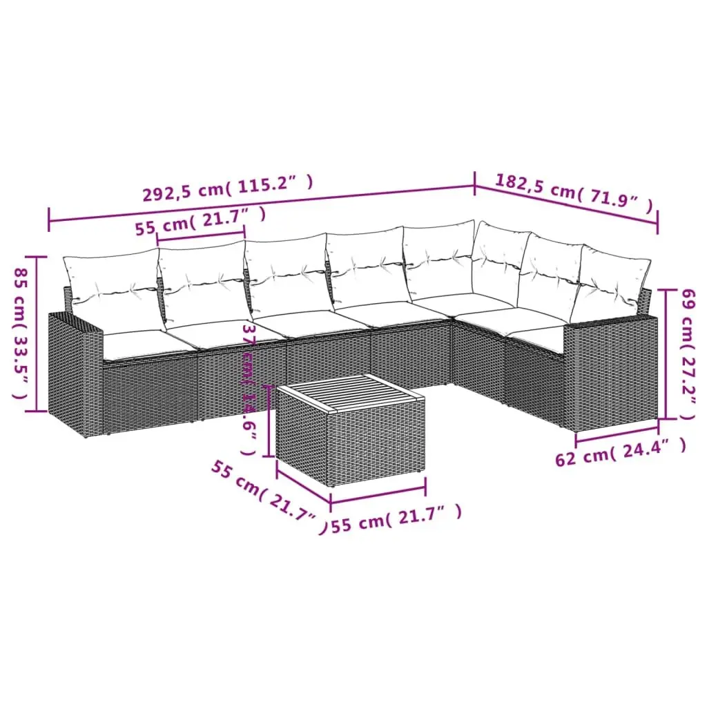 Garden Sofa Set Grey PE Rattan 8 Piece Outdoor Furniture Patio Lounge Chairs