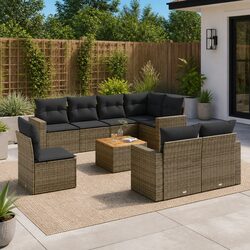 Garden Sofa Set 9 Piece Outdoor Furniture Grey Poly Rattan Modular Patio Seating