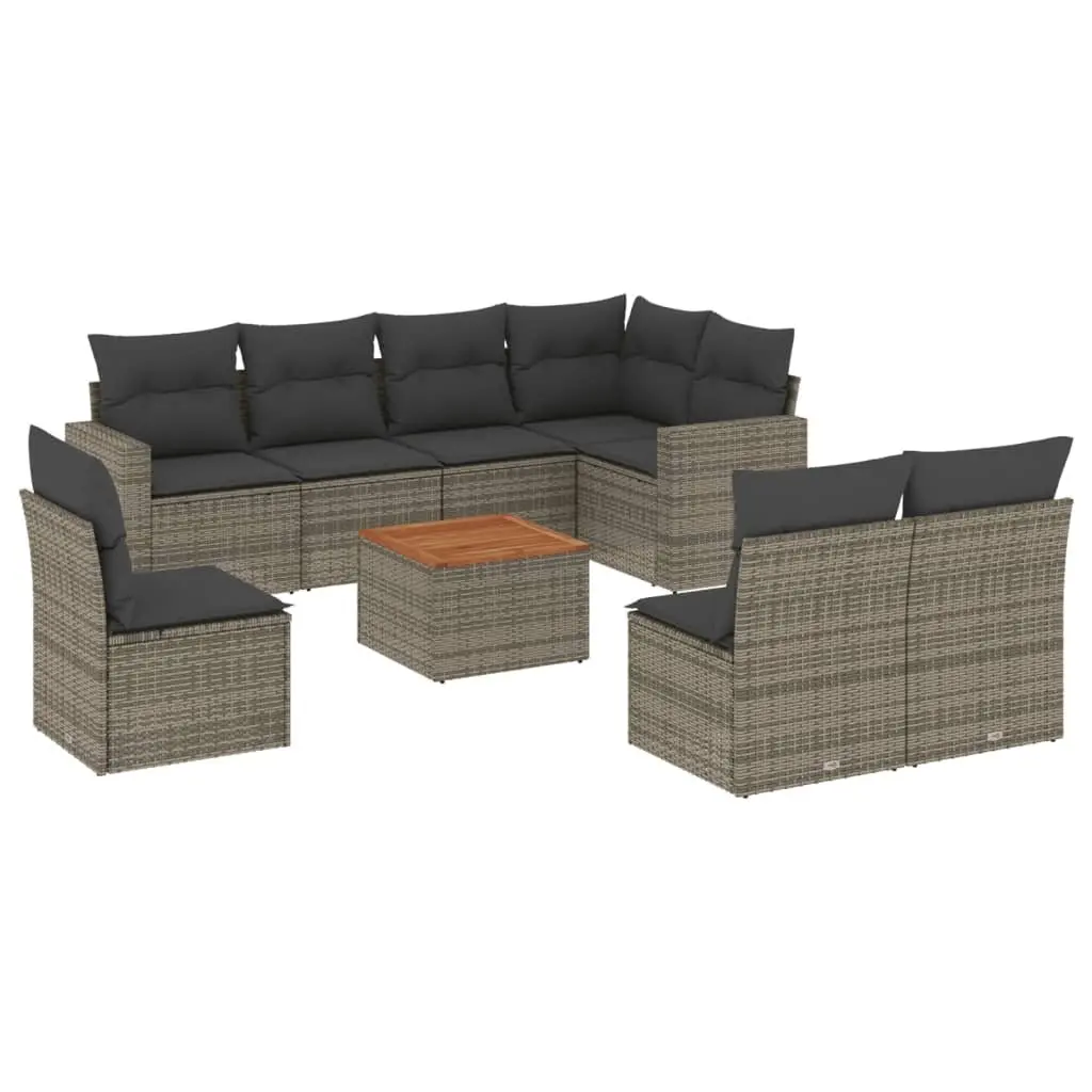 Garden Sofa Set 9 Piece Outdoor Furniture Grey Poly Rattan Modular Patio Seating