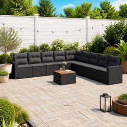 Versatile Black Rattan Outdoor Sofa Set - 10 Pieces
