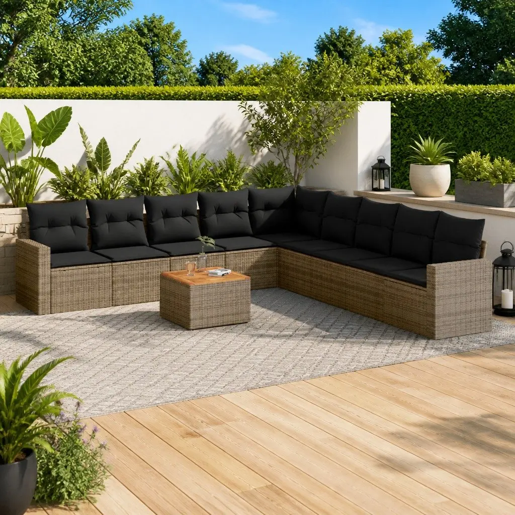 Garden Sofa Set Grey PE Rattan 10 Piece Modular Outdoor Furniture
