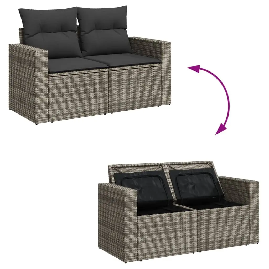11 Piece Outdoor Modular Sofa Set Grey PE Rattan with Storage and Acacia Wood Table Top