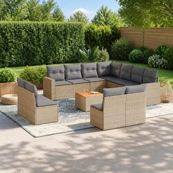 Garden Sofa Set 12 Piece Outdoor Furniture Beige Poly Rattan Patio Lounge