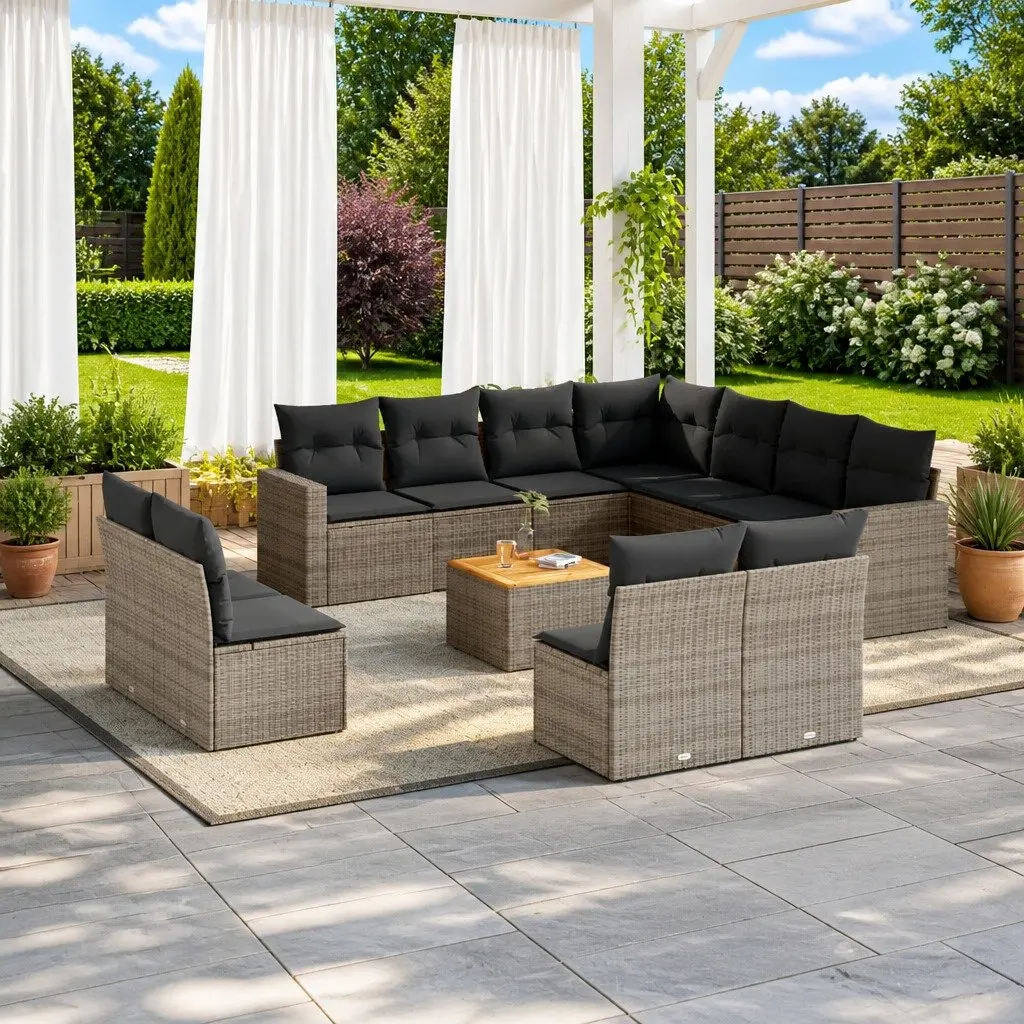Garden Sofa Set 12 Piece Outdoor Furniture Grey Poly Rattan Modular Patio