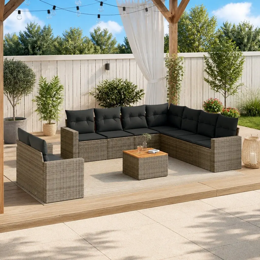 Garden Sofa Set 10 Piece Outdoor Furniture Grey Poly Rattan Modular Patio