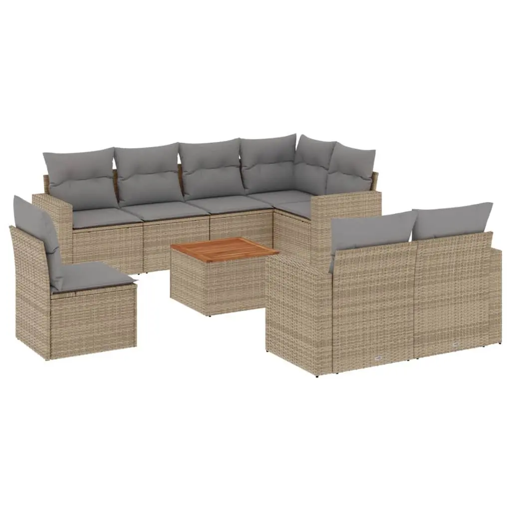 Garden Sofa Set 9 Piece Outdoor Furniture Beige Poly Rattan Patio Lounge with