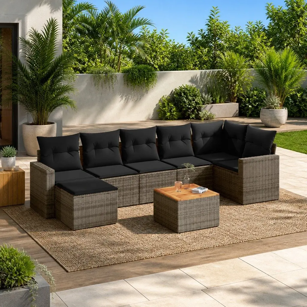 Garden Sofa Set Modular PE Rattan 8 Piece Outdoor Furniture Grey Patio Lounge